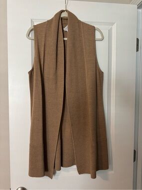 Kate Hill Merino Wool Ribbed Cardigan - Camel/Tan